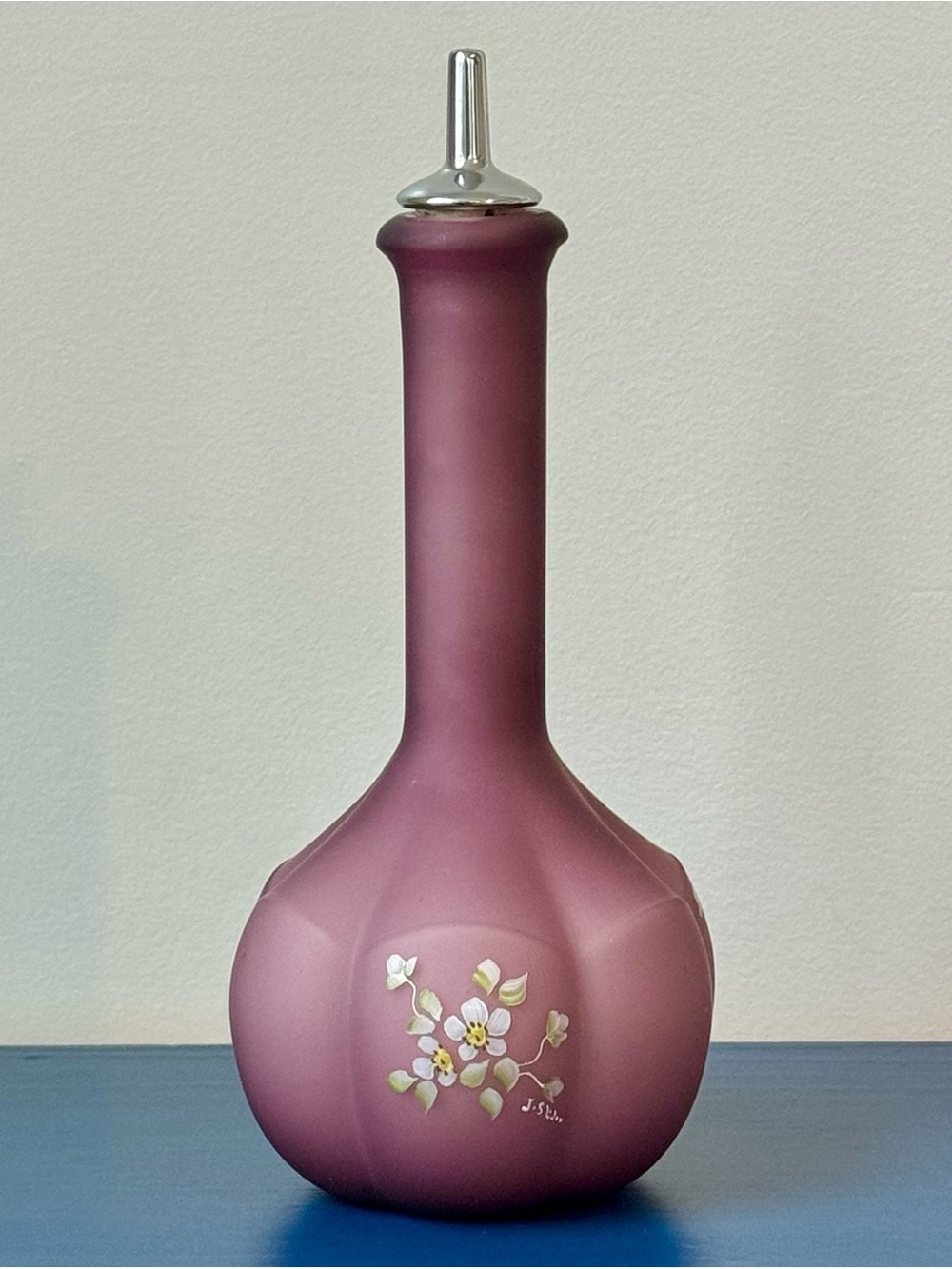 Vintage Fenton Purple Amethyst Satin Art Glass Barber Bottle